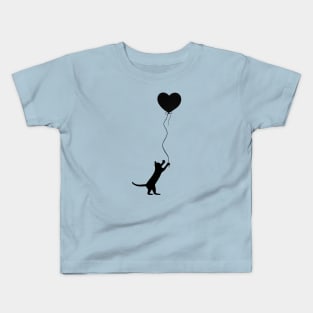 Cat Chasing a Heart Shaped Balloon Silhouette Kids T-Shirt